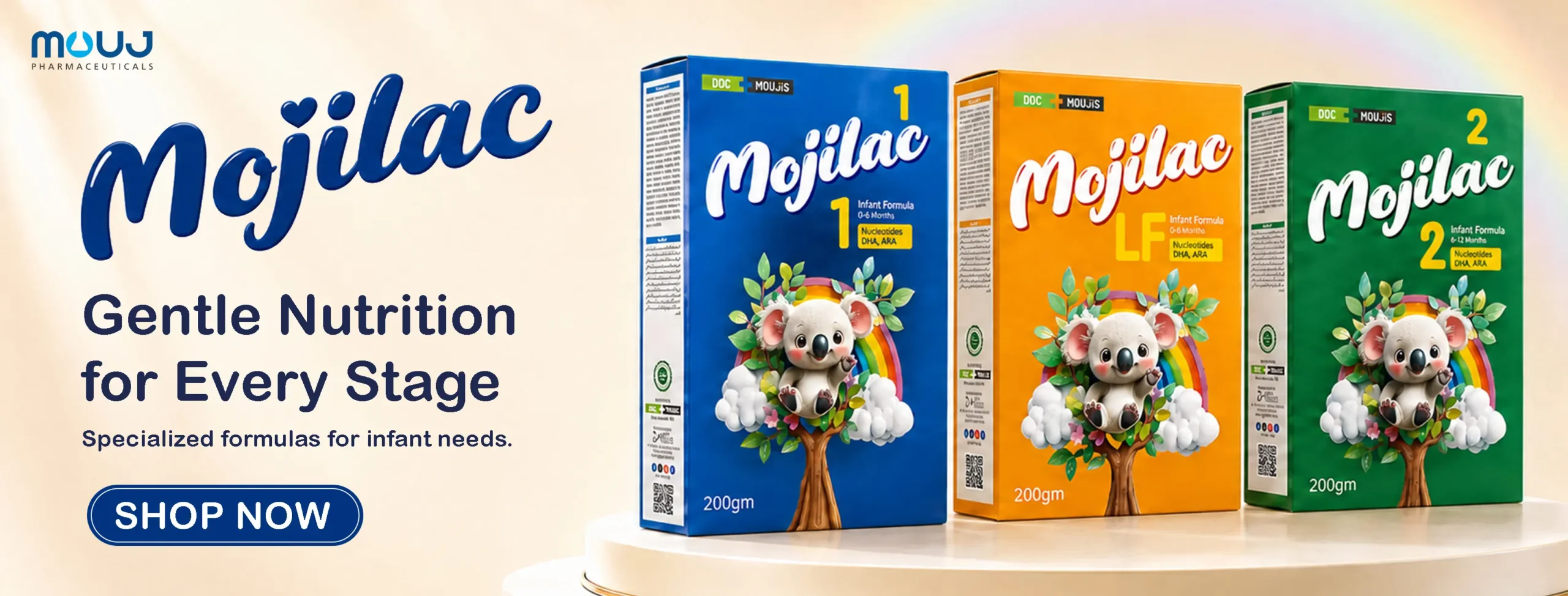 Mojilac infant formula range for different feeding stages
